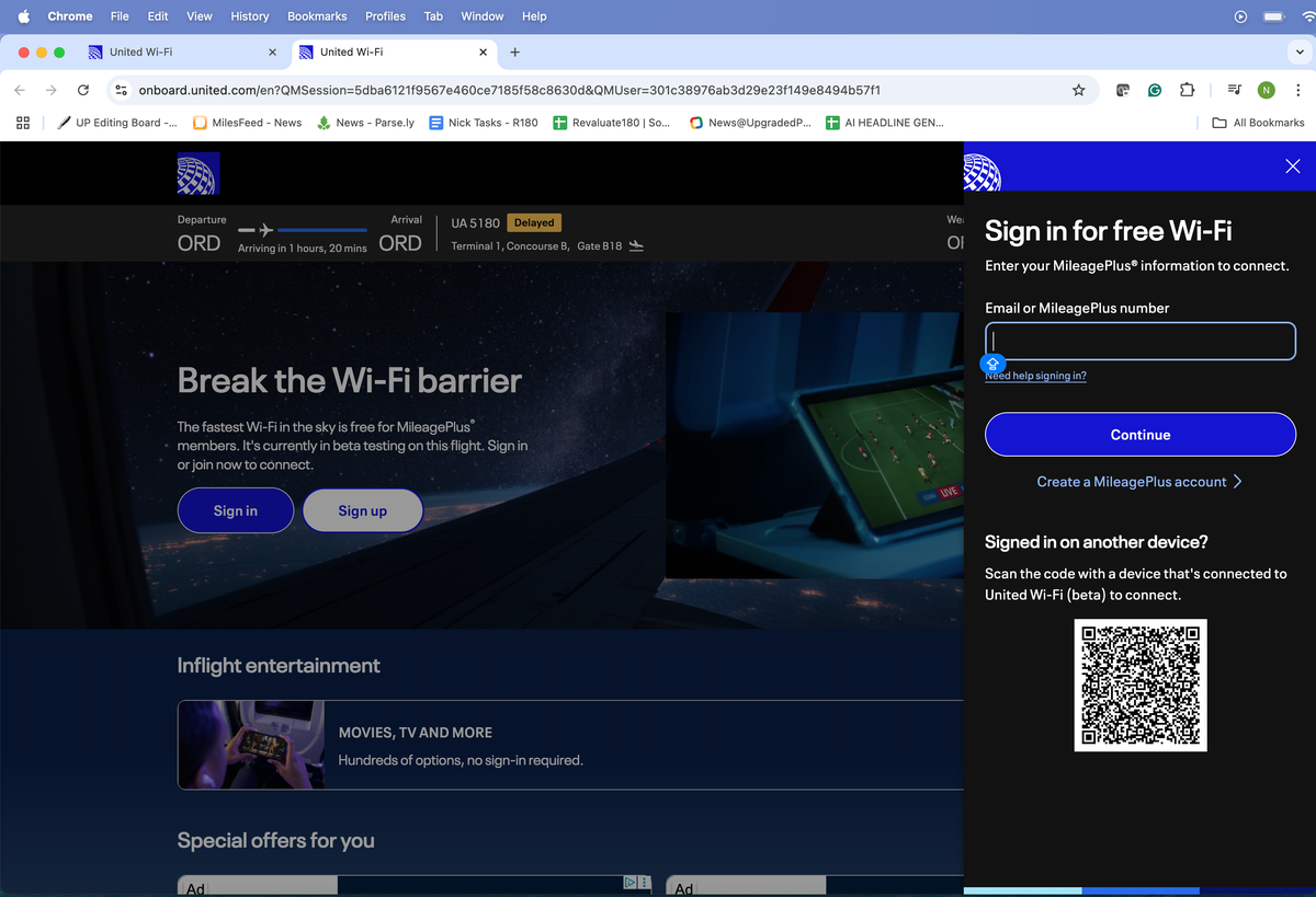 United Starlink browser connection page